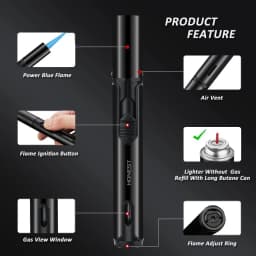 2PCS Butane Torch Lighters Windproof Long Jet Flame Refillable Pen Lighter Adjustable Flame for Candles Cooking BBQ Camping