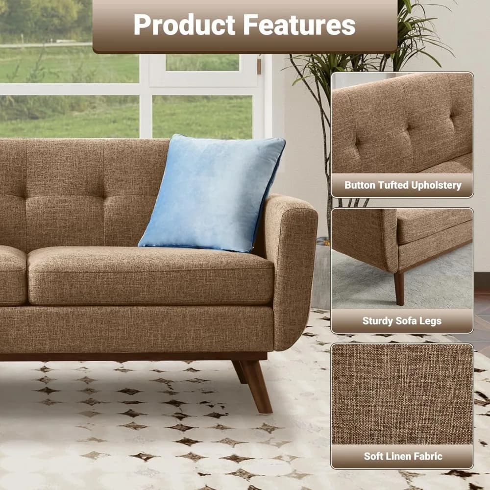 65.2" W Loveseat Sofa, Mid Century Modern Decor Love Seat Couches, Button Tufted Upholstered, Customized