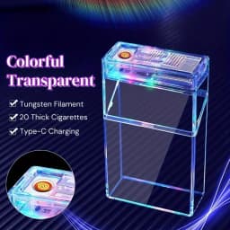 Transparent Cigarette Case with Lighter USB Rechargeable Windproof Cigarette Igniter Tungsten Coil Holder for 20 Cigarettes
