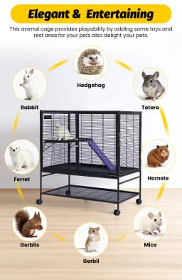 Small Animal Cage, 39” H Large Ferret Cage with Removable Ramp & Tray, Hamster Cage for Chinchilla, Guinea Pig and Rabbit