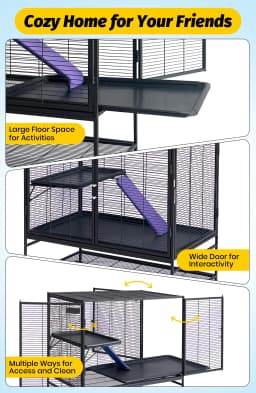 Small Animal Cage, 39” H Large Ferret Cage with Removable Ramp & Tray, Hamster Cage for Chinchilla, Guinea Pig and Rabbit