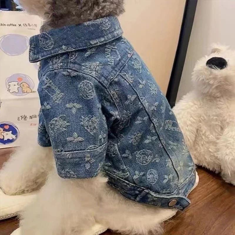 Printing Denim Clothes for Small Medium Dogs Soft Polyester Unisex Cat Overalls Snap Button Coats Autumn Pet Chihuahua Clothing
