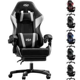 FRODROVIA Gaming Chair with Linkage Armrest, Ergonomic High Back PU Leather Computer Chair, Adjustable Reclining Video Game Chair with Retractable Footrest, Headrest & Lumbar Support, 300LBS Capacity for Home Office, for Teens & Adults, Multiple Colors