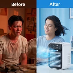 Mist Humidifier Mini Air Conditioner USB Charger Portable Air Cooler Fan with 2 Speeds & 500ml Tank Dormitory Cooling Fan for Bedroom Office