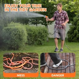 Retractable Garden Hose Reel - 1/2 in x 100 ft, Wall Mounted, 9-Function Sprayer, Any Length Lock, 180° Swivel, Automatic Rewind & Slow Return System