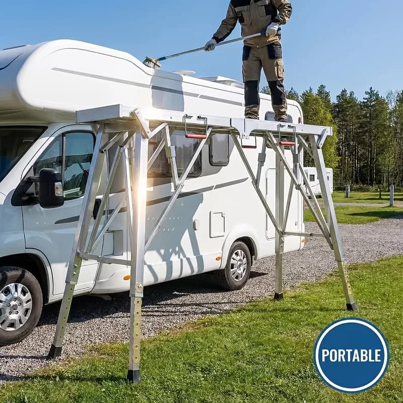 Folding Scaffolding, Portable Work Platform With 650-850 Lbs Capacity, Adjustable Height Step Ladder, Non-Slip Drywall Painting Stool For Home Improvement, Car Washing, Free Gloves Included.