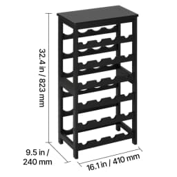 24 Bottle Detachable Wine Rack 6-Tier Freestanding Floor Display Storage Shelves with Table Top Black for Kitchen Cellar Bar