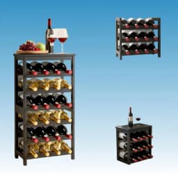 24 Bottle Detachable Wine Rack 6-Tier Freestanding Floor Display Storage Shelves with Table Top Black for Kitchen Cellar Bar