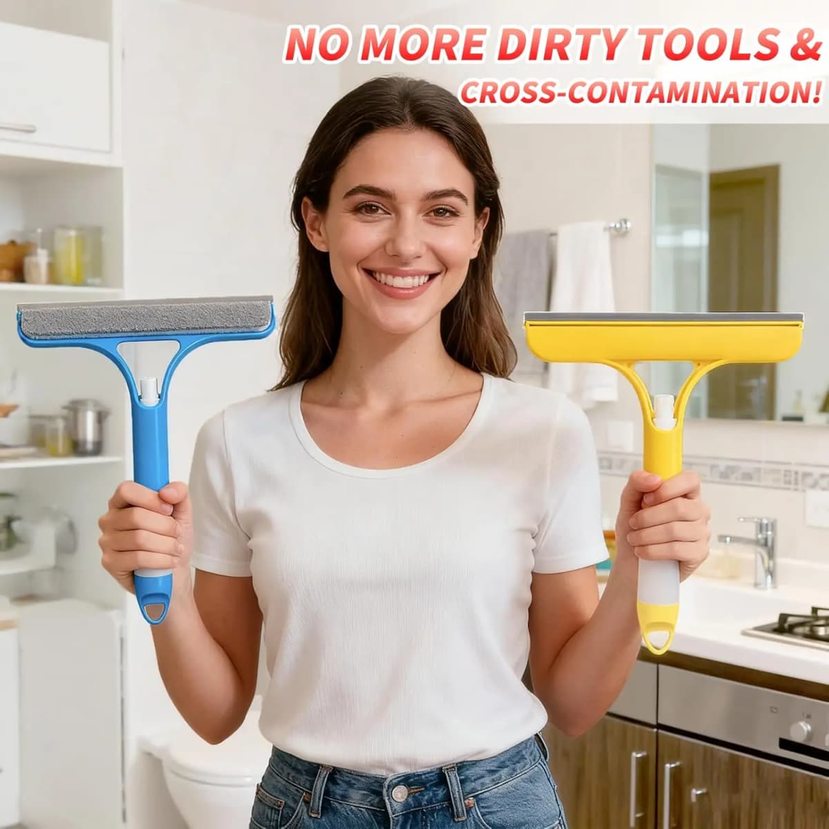 3-in-1 Glass Cleaning Tool for Home Bathroom Mirror and Windows, Water Wiper Squeegee for Shower and Glass Surfaces