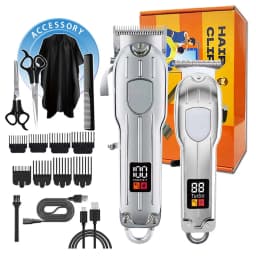 Professional 2-in-1 Gold Hair Clipper & Trimmer Set with LCD Display, USB Rechargeable T-Blade Hair Trimme for Men’s Haircut & Beard Styling