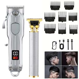 Professional 2-in-1 Gold Hair Clipper & Trimmer Set with LCD Display, USB Rechargeable T-Blade Hair Trimme for Men’s Haircut & Beard Styling