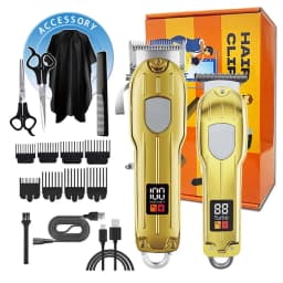 Professional 2-in-1 Gold Hair Clipper & Trimmer Set with LCD Display, USB Rechargeable T-Blade Hair Trimme for Men’s Haircut & Beard Styling