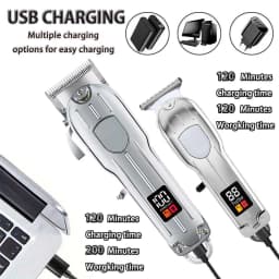 Professional 2-in-1 Gold Hair Clipper & Trimmer Set with LCD Display, USB Rechargeable T-Blade Hair Trimme for Men’s Haircut & Beard Styling