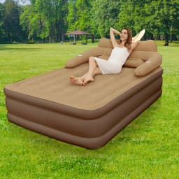 2 Persons Camping Air bed with Backrest 48cm High Bed Inflatable Mattress Camping Folding Home Indoor Outdoor Air Cushion