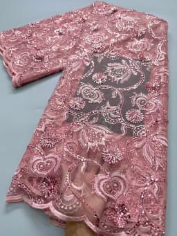 High Quality French Mesh Lace Fabric Beaded African Lace Embroidey Fabrics Sequins Luxury For Sew Wedding Dresses, 5yards TY3858