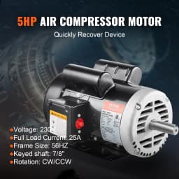 SucceBuy 5HP Air Compressor Motor 230V Electric Motor 3450RPM 56Hz Frame 7/8" Keyed Shaft 2.25" Shaft Length for Compressors