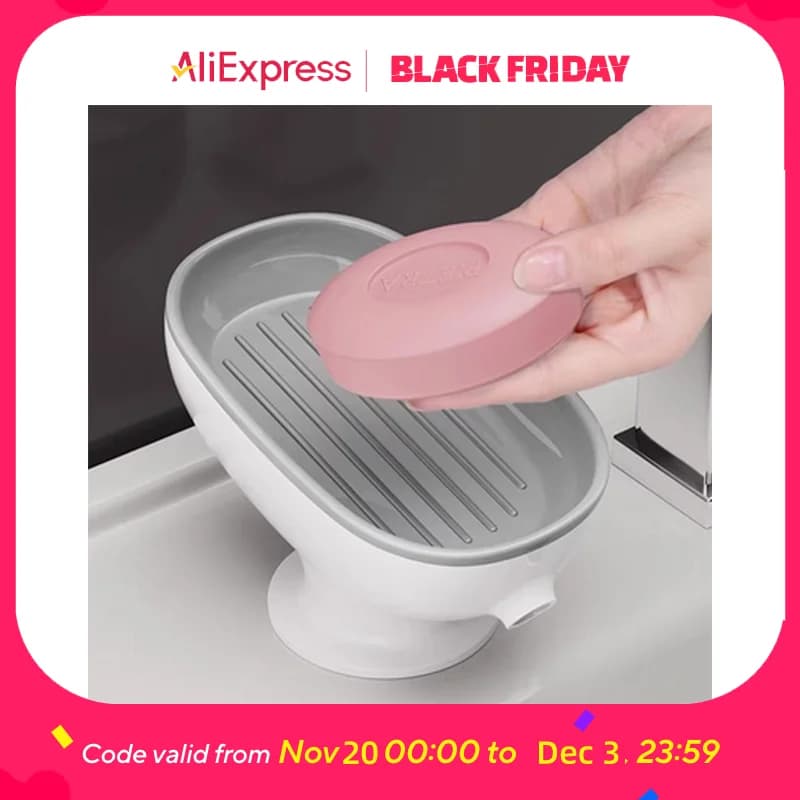 Suction Cup Soap Dish Drainable, Rust-Proof, for Bathroom, Kitchen Sink, Shower, Luxury Design, Easy Clean