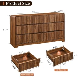 Fluted 9-Drawer Dresser 63" Wide Curved Deep Drawer Wood Bedroom Living Room TV Stand, Customized