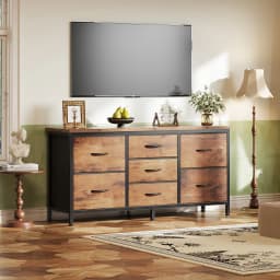 JHK 7 Drawer Drawers TV Stand Dresser Wood Top Media Console for 32-55 inch TV Stand with Metal Frame Storage Display Furniture