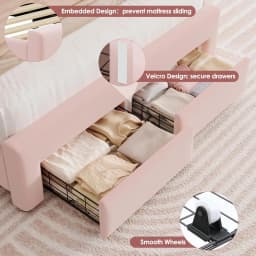 Full LED Bed Frame with USB Charging & 2 Drawers, Velvet Wingback Headboard, No Box Spring, Customized