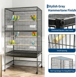 61" H Large Bird Cage with Rolling Storage Stands, Feed Bowls, Wide Tall Parakeet Cage for Parakeets, Parrot, Conures, Cockatiel