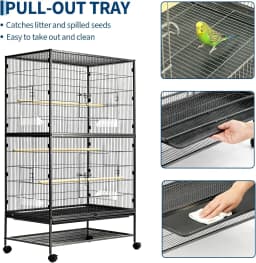 61" H Large Bird Cage with Rolling Storage Stands, Feed Bowls, Wide Tall Parakeet Cage for Parakeets, Parrot, Conures, Cockatiel