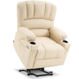 Power Lift Recliner Heat Massage USB Type C Cup Holder Faux Leather Medium Cream White, Customized