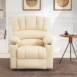 Power Lift Recliner Heat Massage USB Type C Cup Holder Faux Leather Medium Cream White, Customized