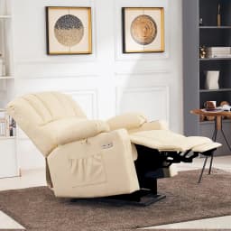Power Lift Recliner Heat Massage USB Type C Cup Holder Faux Leather Medium Cream White, Customized