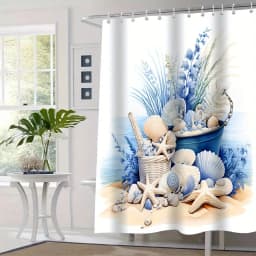 1/3/4pcs Vintage Elegant 3D Shell Starfish Print Bathroom Set, Decorative Bathroom Set Includes Waterproof Shower Curtain