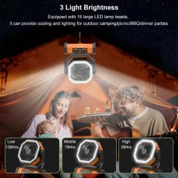 Outdoor Camping Fan 20000mAh Rechargeable Fan with LED Lantern & Remote for Fishing Travel, 4 Speeds 8H Timer, Hanging Hook Bluetooth Fan