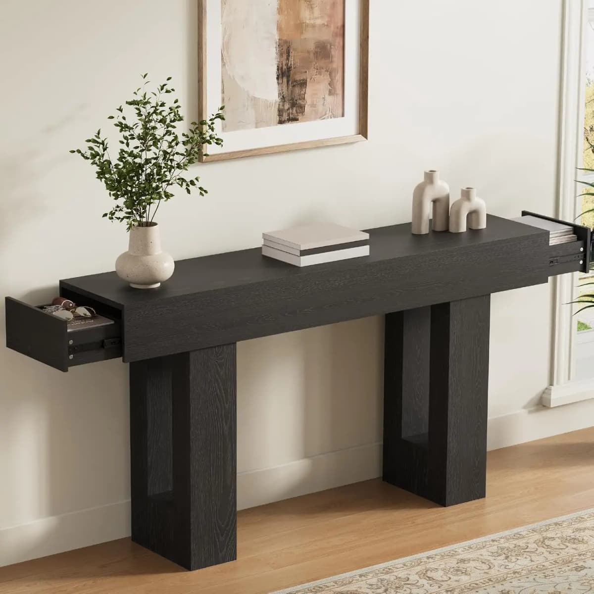 63in Long Console Table with Drawers Wood Industrial Sofa Entry Table for Living Room Hallway, Customized