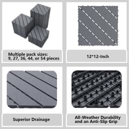 Plastic Interlocking Deck Tiles (44 Pack) – 12"x12" Waterproof Outdoor Patio Flooring, All-Weather Use, Slip-Resistant PP Deckin