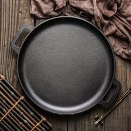 Pre-Seasoned Cast Iron Skillet Pizza Pan, Heavy Duty Round Cast Iron Griddle for Frying, Searing, Baking & Grilling, Versatile Cookware for Stovetop, Oven, Indoor Kitchen, Camping & Outdoor Cooking
