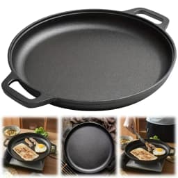 Pre-Seasoned Cast Iron Skillet Pizza Pan, Heavy Duty Round Cast Iron Griddle for Frying, Searing, Baking & Grilling, Versatile Cookware for Stovetop, Oven, Indoor Kitchen, Camping & Outdoor Cooking