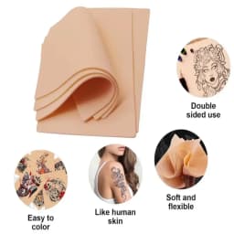 Thick Fake Skin Tattoo Practice Kit, Tattoo Practice Skin with Tattoo Transfer Paper, Double Sided Silicone Skin for Tattooing,