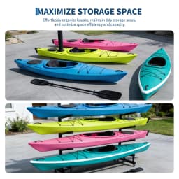 Freestanding Kayak Storage Rack 2/3/4 Tier Adjustable SUP Canoe Stand Heavy Duty Holder With Wheels Outdoor Garage Organizer
