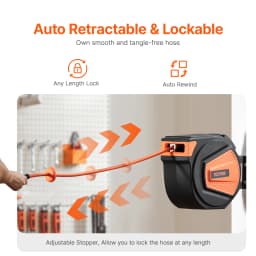 SucceBuy Retractable Air Hose Reel 3/8IN x 65FT Hybrid Air Compressor Hose Reel Auto-Rewind Ceiling/Wall Mount Enclosed PP Reel