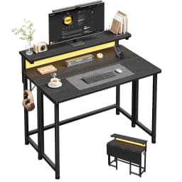 EnHomee Foldable Computer Desk with Monitor Stand & RGB LED Lights, Small Space Gaming Writing Table with Storage & Hooks
