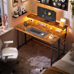 EnHomee Foldable Computer Desk with Monitor Stand & RGB LED Lights, Small Space Gaming Writing Table with Storage & Hooks