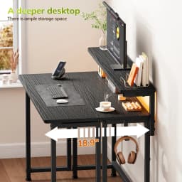 EnHomee Foldable Computer Desk with Monitor Stand & RGB LED Lights, Small Space Gaming Writing Table with Storage & Hooks