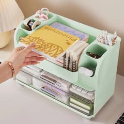 Makeup Organizer with Drawers for Vanity,Bathroom Countertop Organizer with Brushes Holder,Skincare Storage Organizer for Lipsticks,Nail Polishes, Perfumes,Eyeshadow Palettes (Green)