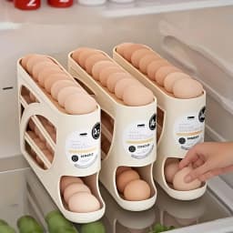 1PC Stackable Refrigerator Egg Holder Auto Sliding Space Saving Large Capacity Transparent PP Fresh Keeping Egg Rack