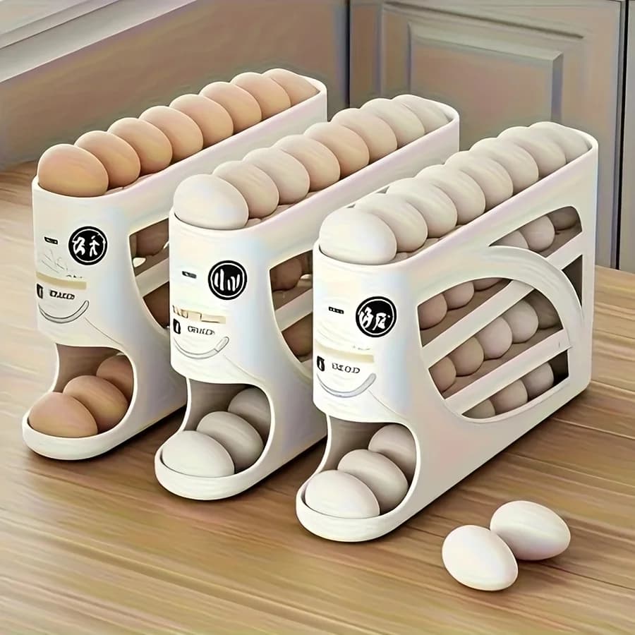 1PC Stackable Refrigerator Egg Holder Auto Sliding Space Saving Large Capacity Transparent PP Fresh Keeping Egg Rack