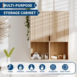 Fluted Bathroom Wall Cabinet, Over Toilet Storage Cabinet with Adjustable Shelf, Modern Wooden Medicine Cabinet with Buffering Hinges, Bathroom Organizer