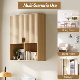 Fluted Bathroom Wall Cabinet, Over Toilet Storage Cabinet with Adjustable Shelf, Modern Wooden Medicine Cabinet with Buffering Hinges, Bathroom Organizer
