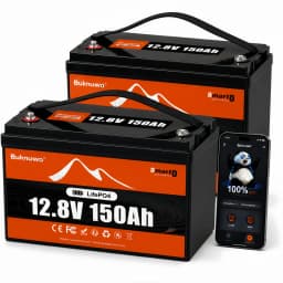 Buknuwo Smart 12V/12.8V 150Ah Bluetooth LiFePO4 Lithium Battery, 1920Wh Power Energy Battery, Built-in 100A BMS Grade A Cells, Low-Temp Protection, Capable Of Over 4, 000 Cycles Support Series/Parallel Battery For Solar, RV, Marine, Off-Grid Application