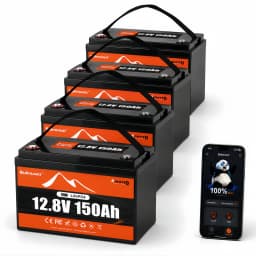 Buknuwo Smart 12V/12.8V 150Ah Bluetooth LiFePO4 Lithium Battery, 1920Wh Power Energy Battery, Built-in 100A BMS Grade A Cells, Low-Temp Protection, Capable Of Over 4, 000 Cycles Support Series/Parallel Battery For Solar, RV, Marine, Off-Grid Application