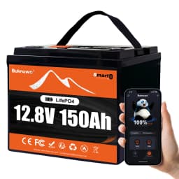 Buknuwo Smart 12V/12.8V 150Ah Bluetooth LiFePO4 Lithium Battery, 1920Wh Power Energy Battery, Built-in 100A BMS Grade A Cells, Low-Temp Protection, Capable Of Over 4, 000 Cycles Support Series/Parallel Battery For Solar, RV, Marine, Off-Grid Application