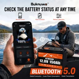Buknuwo Smart 12V/12.8V 150Ah Bluetooth LiFePO4 Lithium Battery, 1920Wh Power Energy Battery, Built-in 100A BMS Grade A Cells, Low-Temp Protection, Capable Of Over 4, 000 Cycles Support Series/Parallel Battery For Solar, RV, Marine, Off-Grid Application